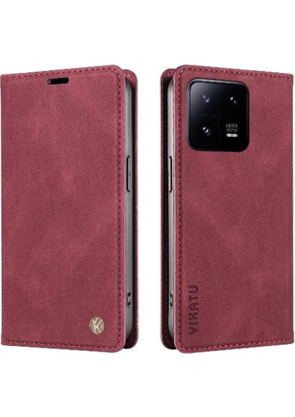 Xiaomi 13 Pro Premium Pu Deri Basit Cüzdan Kılıf Kart Yuvaları Destek Ayağı Manyetik Kapatma Darbeye Dayanıklı Kapak (Yurt Dışından)