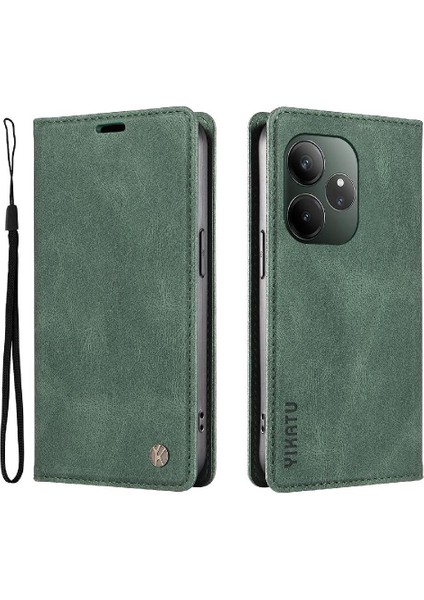 Realme Gt 6 Premium Pu Deri Basit Cüzdan Kılıf Kart Yuvaları Destek Ayağı Manyetik Kapatma Darbeye Dayanıklı Kapak (Yurt Dışından)