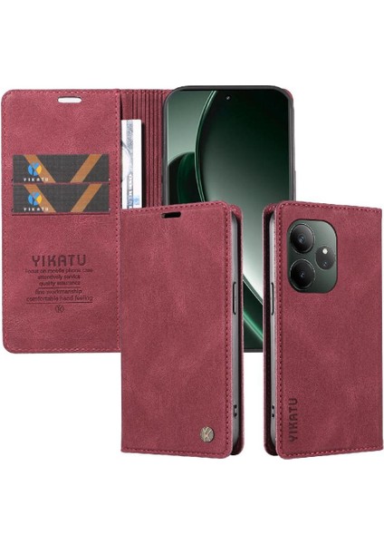 Realme Gt 6 Premium Pu Deri Basit Cüzdan Kılıf Kart Yuvaları Destek Ayağı Manyetik Kapatma Darbeye Dayanıklı Kapak (Yurt Dışından)