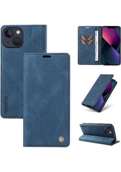 iPhone 13 Premium Pu Deri Basit Cüzdan Kılıf Kart Yuvaları Destek Ayağı Manyetik Kapatma Darbeye Dayanıklı Kapak (Yurt Dışından)