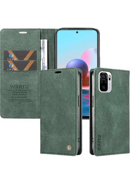Xiaomi Redmi Note 10 4g Premium Pu Deri Basit Cüzdan Kılıf Kart Yuvaları Destek Ayağı Manyetik Kapatma Darbeye Dayanıklı Kapak (Yurt Dışından)
