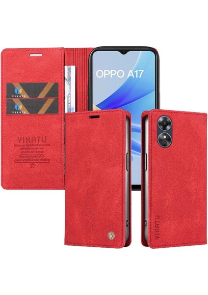 Oppo A17 Premium Pu Deri Basit Cüzdan Kılıf Kart Yuvaları Destek Ayağı Manyetik Kapatma Darbeye Dayanıklı Kapak (Yurt Dışından)