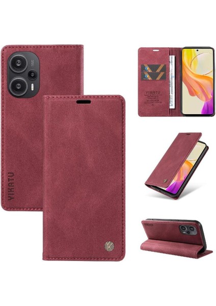 Xiaomi Poco F5 5g Premium Pu Deri Basit Cüzdan Kılıf Kart Yuvaları Destek Ayağı Manyetik Kapatma Darbeye Dayanıklı Kapak (Yurt Dışından)