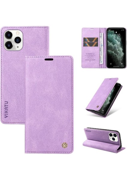 iPhone 11 Pro Max Premium Pu Deri Basit Cüzdan Kılıf Kart Yuvaları Destek Ayağı Manyetik Kapatma Darbeye Dayanıklı Kapak (Yurt Dışından)