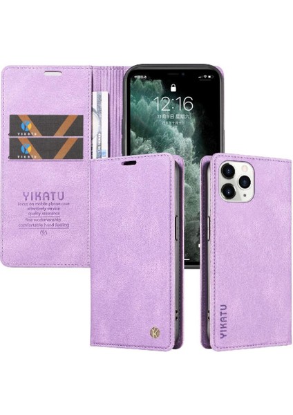 iPhone 11 Pro Max Premium Pu Deri Basit Cüzdan Kılıf Kart Yuvaları Destek Ayağı Manyetik Kapatma Darbeye Dayanıklı Kapak (Yurt Dışından)