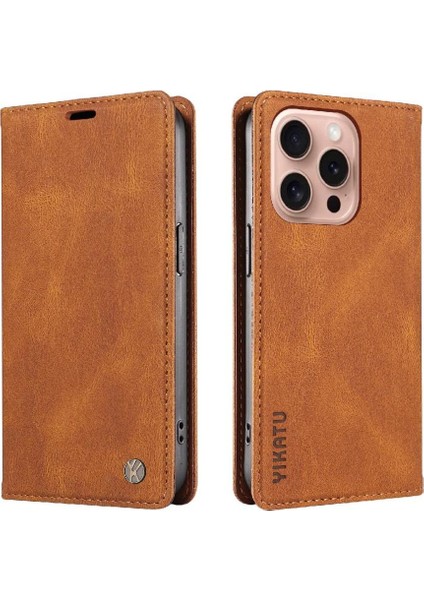 iPhone 16 Pro Premium Pu Deri Basit Cüzdan Kılıf Kart Yuvaları Destek Ayağı Manyetik Kapatma Darbeye Dayanıklı Kapak (Yurt Dışından)