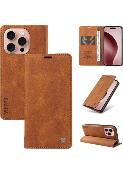 iPhone 16 Pro Premium Pu Deri Basit Cüzdan Kılıf Kart Yuvaları Destek Ayağı Manyetik Kapatma Darbeye Dayanıklı Kapak (Yurt Dışından) fırsatları