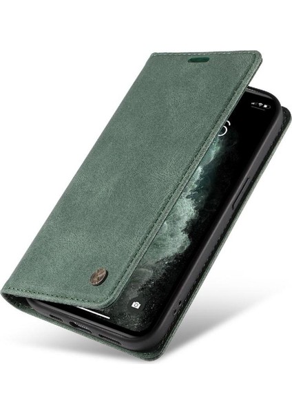 iPhone 11 Pro Max Premium Pu Deri Basit Cüzdan Kılıf Kart Yuvaları Destek Ayağı Manyetik Kapatma Darbeye Dayanıklı Kapak (Yurt Dışından)