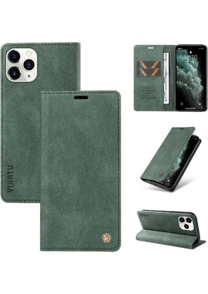 iPhone 11 Pro Max Premium Pu Deri Basit Cüzdan Kılıf Kart Yuvaları Destek Ayağı Manyetik Kapatma Darbeye Dayanıklı Kapak (Yurt Dışından)