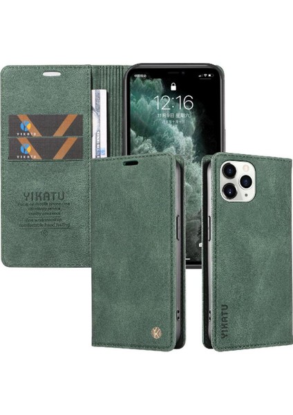 iPhone 11 Pro Max Premium Pu Deri Basit Cüzdan Kılıf Kart Yuvaları Destek Ayağı Manyetik Kapatma Darbeye Dayanıklı Kapak (Yurt Dışından)