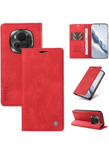 Honor Magic 6 Premium Pu Deri Basit Cüzdan Kılıf Kart Yuvaları Destek Ayağı Manyetik Kapatma Darbeye Dayanıklı Kapak (Yurt Dışından)