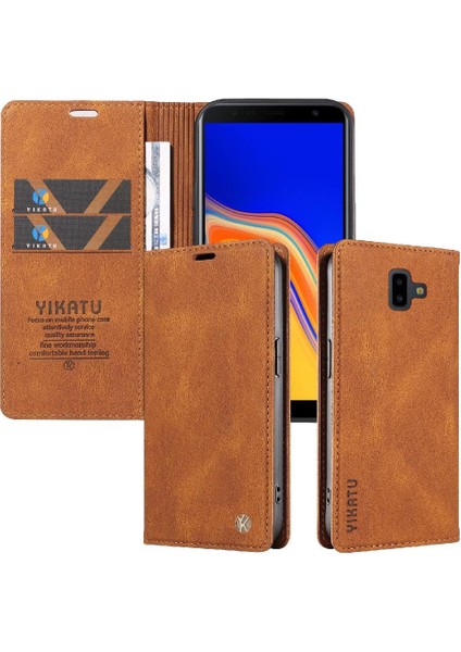 Samsung Galaxy J6 Prime Premium Pu Deri Basit Cüzdan Kılıf Kart Yuvaları Destek Ayağı Manyetik Kapatma Darbeye Dayanıklı Kapak (Yurt Dışından)