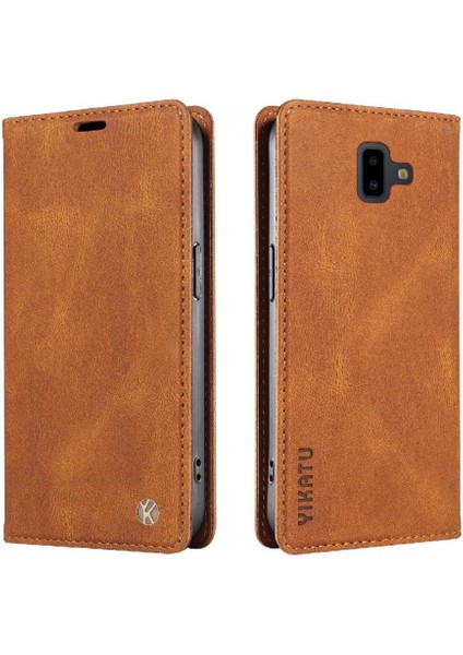 Samsung Galaxy J6 Prime Premium Pu Deri Basit Cüzdan Kılıf Kart Yuvaları Destek Ayağı Manyetik Kapatma Darbeye Dayanıklı Kapak (Yurt Dışından)