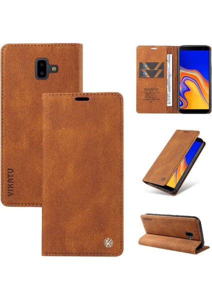 Samsung Galaxy J6 Prime Premium Pu Deri Basit Cüzdan Kılıf Kart Yuvaları Destek Ayağı Manyetik Kapatma Darbeye Dayanıklı Kapak (Yurt Dışından)