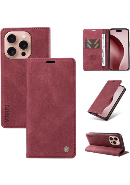iPhone 16 Pro Premium Pu Deri Basit Cüzdan Kılıf Kart Yuvaları Destek Ayağı Manyetik Kapatma Darbeye Dayanıklı Kapak (Yurt Dışından) indirimleri