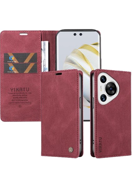 Huawei Pura 70 Pro Premium Pu Deri Basit Cüzdan Kılıf Kart Yuvaları Destek Ayağı Manyetik Kapatma Darbeye Dayanıklı Kapak (Yurt Dışından)