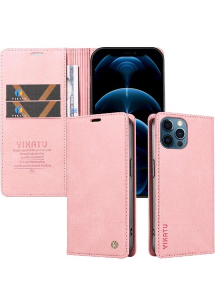 iPhone 13 Pro Max Premium Pu Deri Basit Cüzdan Kılıf Kart Yuvaları Destek Ayağı Manyetik Kapatma Darbeye Dayanıklı Kapak (Yurt Dışından)