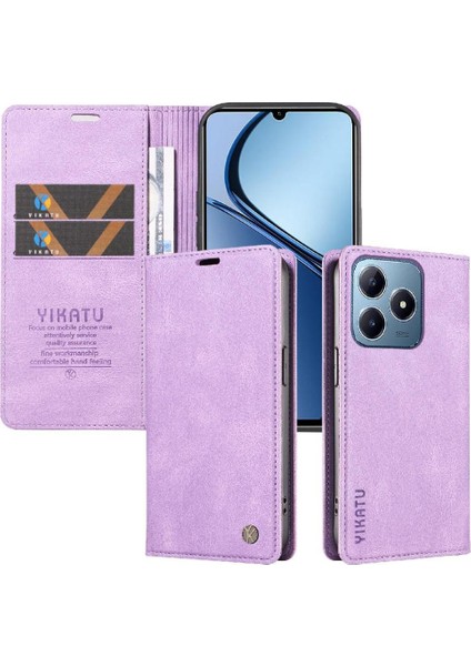 Realme C63 Premium Pu Deri Basit Cüzdan Kılıf Kart Yuvaları Destek Ayağı Manyetik Kapatma Darbeye Dayanıklı Kapak (Yurt Dışından)