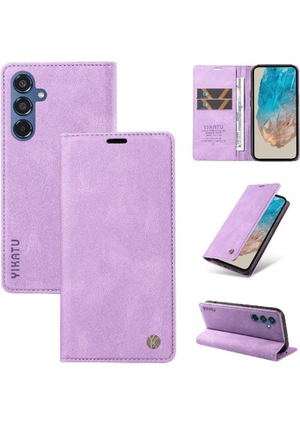 Samsung Galaxy M35 Premium Pu Deri Basit Cüzdan Kılıf Kart Yuvaları Destek Ayağı Manyetik Kapatma Darbeye Dayanıklı Kapak (Yurt Dışından)