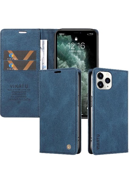 iPhone 11 Pro Max Premium Pu Deri Basit Cüzdan Kılıf Kart Yuvaları Destek Ayağı Manyetik Kapatma Darbeye Dayanıklı Kapak (Yurt Dışından)