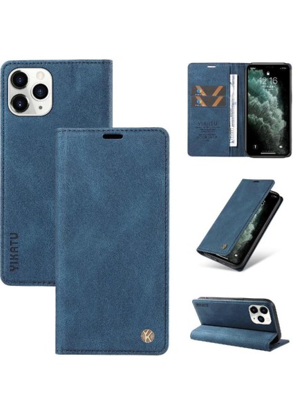 iPhone 11 Pro Max Premium Pu Deri Basit Cüzdan Kılıf Kart Yuvaları Destek Ayağı Manyetik Kapatma Darbeye Dayanıklı Kapak (Yurt Dışından)