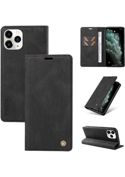 iPhone 11 Pro Max Premium Pu Deri Basit Cüzdan Kılıf Kart Yuvaları Destek Ayağı Manyetik Kapatma Darbeye Dayanıklı Kapak (Yurt Dışından)
