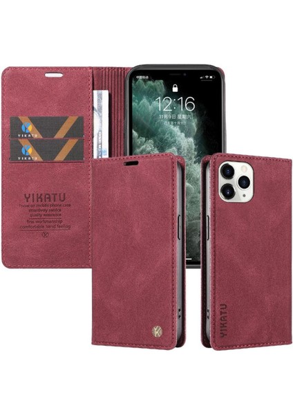 iPhone 11 Pro Max Premium Pu Deri Basit Cüzdan Kılıf Kart Yuvaları Destek Ayağı Manyetik Kapatma Darbeye Dayanıklı Kapak (Yurt Dışından)