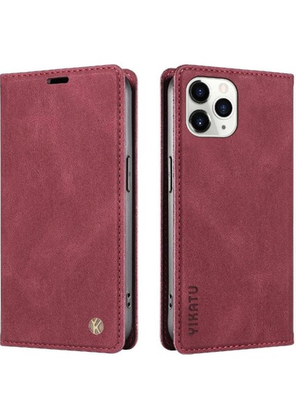 iPhone 11 Pro Max Premium Pu Deri Basit Cüzdan Kılıf Kart Yuvaları Destek Ayağı Manyetik Kapatma Darbeye Dayanıklı Kapak (Yurt Dışından)