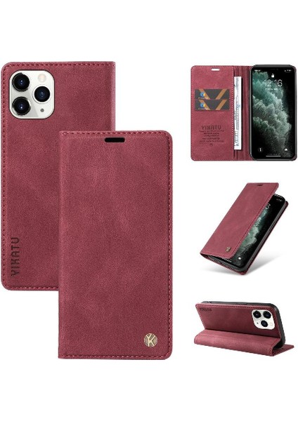 iPhone 11 Pro Max Premium Pu Deri Basit Cüzdan Kılıf Kart Yuvaları Destek Ayağı Manyetik Kapatma Darbeye Dayanıklı Kapak (Yurt Dışından)