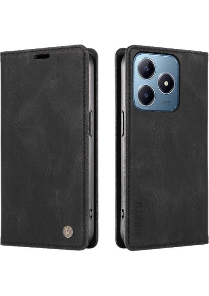Realme C63 Premium Pu Deri Basit Cüzdan Kılıf Kart Yuvaları Destek Ayağı Manyetik Kapatma Darbeye Dayanıklı Kapak (Yurt Dışından)