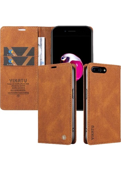 iPhone 6s Plus Premium Pu Deri Basit Cüzdan Kılıf Kart Yuvaları Destek Ayağı Manyetik Kapatma Darbeye Dayanıklı Kapak (Yurt Dışından)