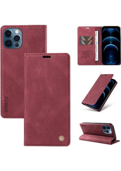 iPhone 13 Pro Max Premium Pu Deri Basit Cüzdan Kılıf Kart Yuvaları Destek Ayağı Manyetik Kapatma Darbeye Dayanıklı Kapak (Yurt Dışından)