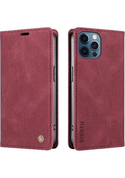 iPhone 13 Pro Max Premium Pu Deri Basit Cüzdan Kılıf Kart Yuvaları Destek Ayağı Manyetik Kapatma Darbeye Dayanıklı Kapak (Yurt Dışından)