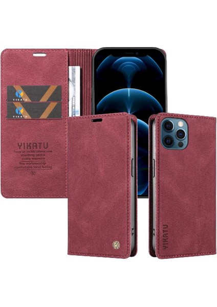 iPhone 13 Pro Max Premium Pu Deri Basit Cüzdan Kılıf Kart Yuvaları Destek Ayağı Manyetik Kapatma Darbeye Dayanıklı Kapak (Yurt Dışından)