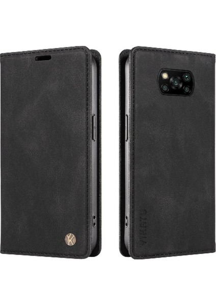 Xiaomi Poco X3 Premium Pu Deri Basit Cüzdan Kılıf Kart Yuvaları Destek Ayağı Manyetik Kapatma Darbeye Dayanıklı Kapak (Yurt Dışından)
