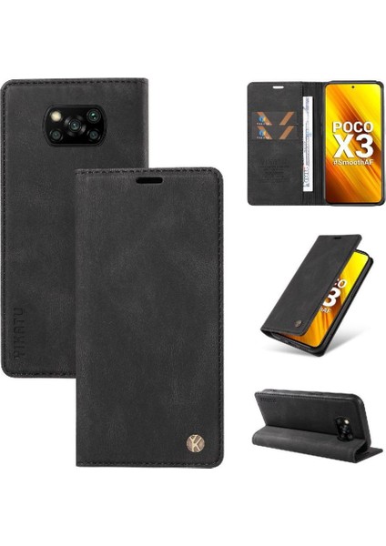 Xiaomi Poco X3 Premium Pu Deri Basit Cüzdan Kılıf Kart Yuvaları Destek Ayağı Manyetik Kapatma Darbeye Dayanıklı Kapak (Yurt Dışından)