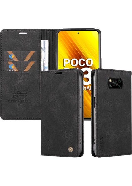 Xiaomi Poco X3 Premium Pu Deri Basit Cüzdan Kılıf Kart Yuvaları Destek Ayağı Manyetik Kapatma Darbeye Dayanıklı Kapak (Yurt Dışından)