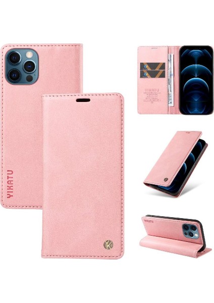 iPhone 13 Pro Max Premium Pu Deri Basit Cüzdan Kılıf Kart Yuvaları Destek Ayağı Manyetik Kapatma Darbeye Dayanıklı Kapak (Yurt Dışından)