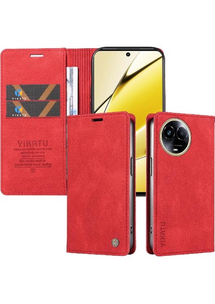 Realme 11X 5g Premium Pu Deri Basit Cüzdan Kılıf Kart Yuvaları Destek Ayağı Manyetik Kapatma Darbeye Dayanıklı Kapak (Yurt Dışından)