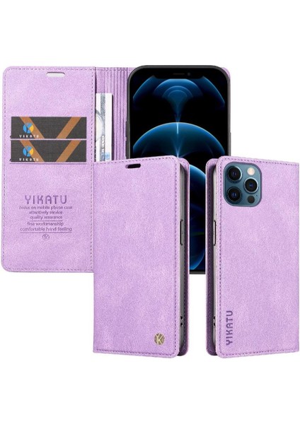 iPhone 13 Pro Max Premium Pu Deri Basit Cüzdan Kılıf Kart Yuvaları Destek Ayağı Manyetik Kapatma Darbeye Dayanıklı Kapak (Yurt Dışından)