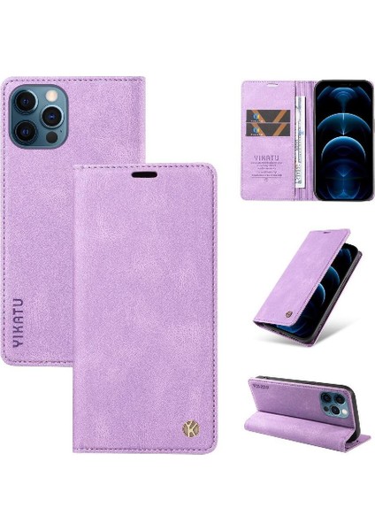 iPhone 13 Pro Max Premium Pu Deri Basit Cüzdan Kılıf Kart Yuvaları Destek Ayağı Manyetik Kapatma Darbeye Dayanıklı Kapak (Yurt Dışından)