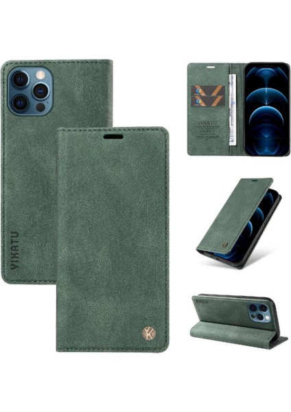 iPhone 13 Pro Max Premium Pu Deri Basit Cüzdan Kılıf Kart Yuvaları Destek Ayağı Manyetik Kapatma Darbeye Dayanıklı Kapak (Yurt Dışından)