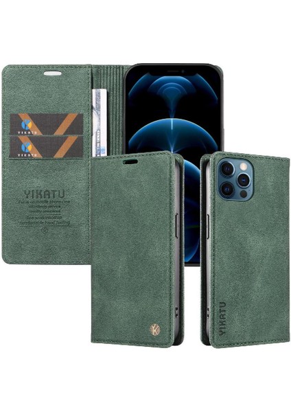 iPhone 13 Pro Max Premium Pu Deri Basit Cüzdan Kılıf Kart Yuvaları Destek Ayağı Manyetik Kapatma Darbeye Dayanıklı Kapak (Yurt Dışından)