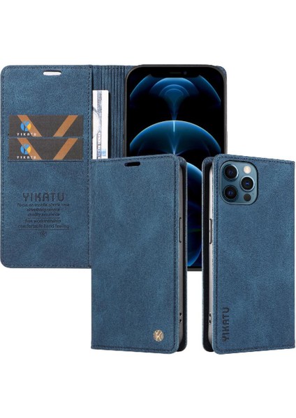 iPhone 13 Pro Max Premium Pu Deri Basit Cüzdan Kılıf Kart Yuvaları Destek Ayağı Manyetik Kapatma Darbeye Dayanıklı Kapak (Yurt Dışından)