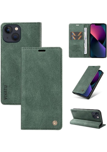 iPhone 15 Premium Pu Deri Basit Cüzdan Kılıf Kart Yuvaları Destek Ayağı Manyetik Kapatma Darbeye Dayanıklı Kapak (Yurt Dışından)