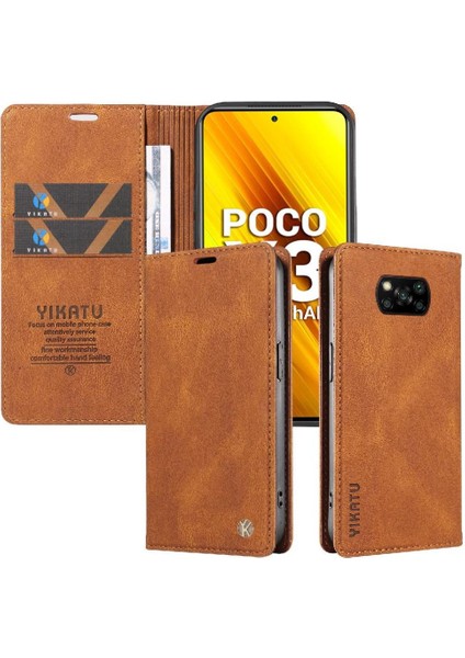 Xiaomi Poco X3 Premium Pu Deri Basit Cüzdan Kılıf Kart Yuvaları Destek Ayağı Manyetik Kapatma Darbeye Dayanıklı Kapak (Yurt Dışından)