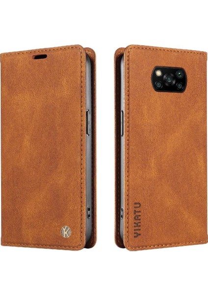 Xiaomi Poco X3 Premium Pu Deri Basit Cüzdan Kılıf Kart Yuvaları Destek Ayağı Manyetik Kapatma Darbeye Dayanıklı Kapak (Yurt Dışından)