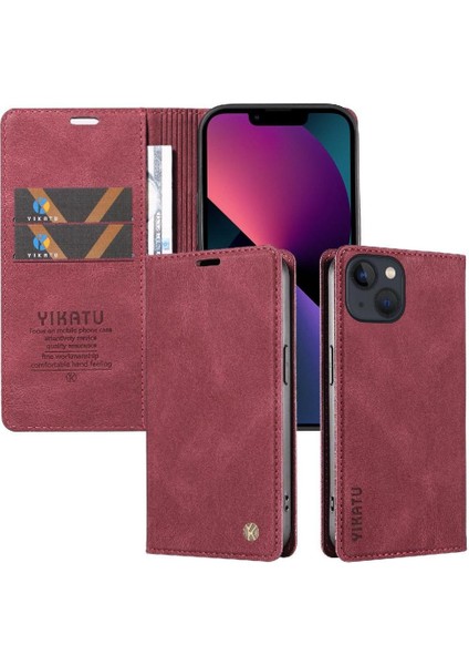 iPhone 13 Premium Pu Deri Basit Cüzdan Kılıf Kart Yuvaları Destek Ayağı Manyetik Kapatma Darbeye Dayanıklı Kapak (Yurt Dışından) indirimleri