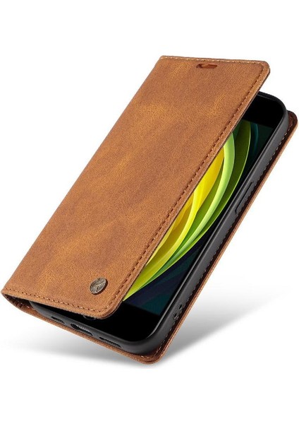 iPhone Se3/se2 Premium Pu Deri Basit Cüzdan Kılıf Kart Yuvaları Destek Ayağı Manyetik Kapatma Darbeye Dayanıklı Kapak (Yurt Dışından)