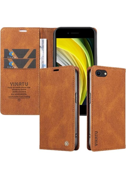 iPhone Se3/se2 Premium Pu Deri Basit Cüzdan Kılıf Kart Yuvaları Destek Ayağı Manyetik Kapatma Darbeye Dayanıklı Kapak (Yurt Dışından)